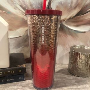 STARBUCKS SEQUIN GOLD RED OMBRE TRAVEL CUP TUMBLER